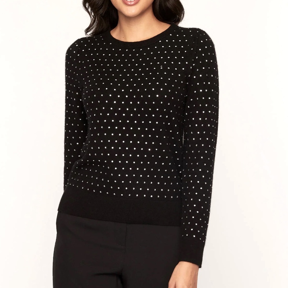 NWT the cashmere project Rhinestone Puff Sleeve Crew size S - 100% cashmere